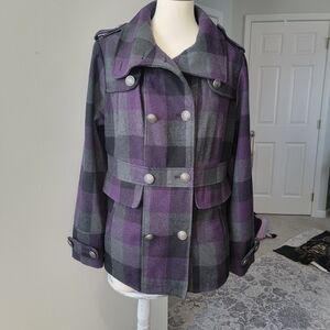 Apt. 9 Women's Purple and Gray Plaid Peacoat